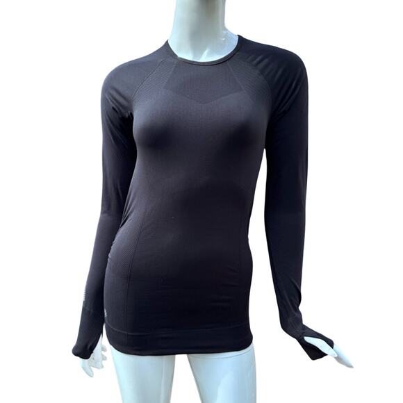 Athleta Finish Fast Ruched Reflective Pullover Thumb Holes Pocket Black Sz XS - Picture 1 of 11